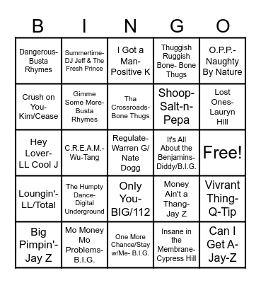 Fusion’s Trap Bingo - 90’s Hip Hop Vibe Bingo Card