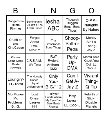 Fusion’s Trap Bingo - 90’s Hip Hop Bingo Card