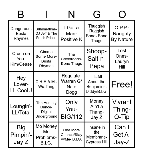 Fusion’s Trap Bingo - 90’s Hip Hop Vibe Bingo Card