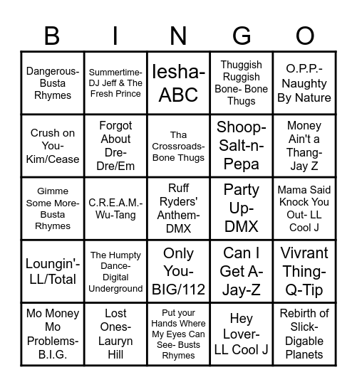 Fusion’s Trap Bingo - 90’s Hip Hop Bingo Card