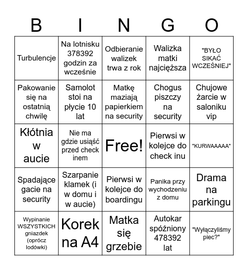 Average podróż Bingo Card