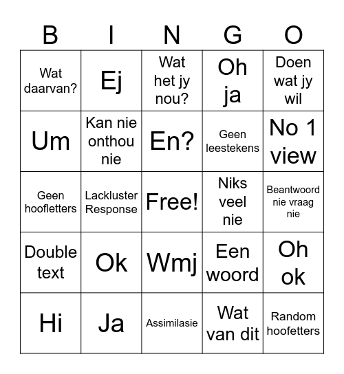 O K bingo! Bingo Card