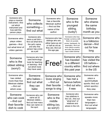Nice to Meet You Bingo Card