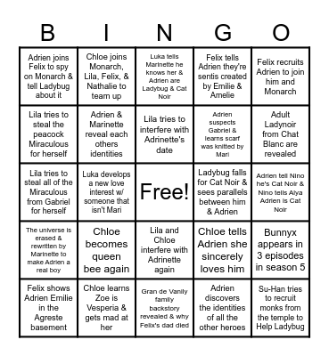 Miraculous season 5 bingo Card