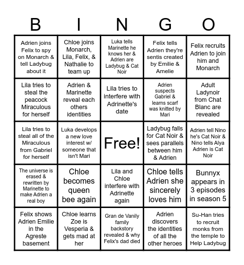 Miraculous season 5 bingo Card