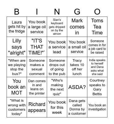 Bookings Bingo! Bingo Card