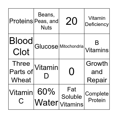Health and Nutriction Bingo Card