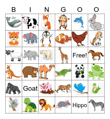 Animal Bingo Card