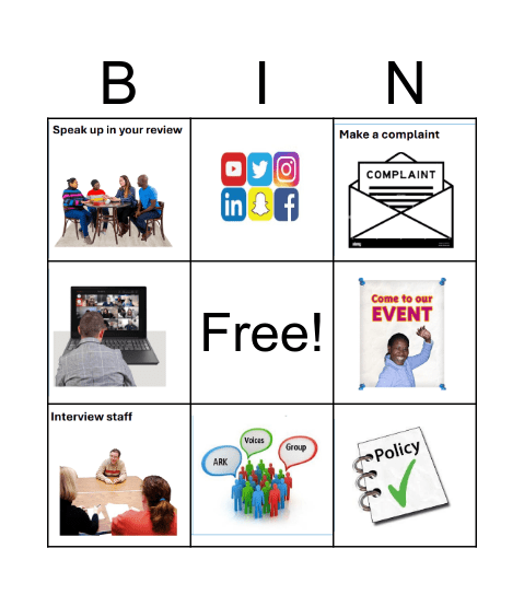 Activities Bingo Card