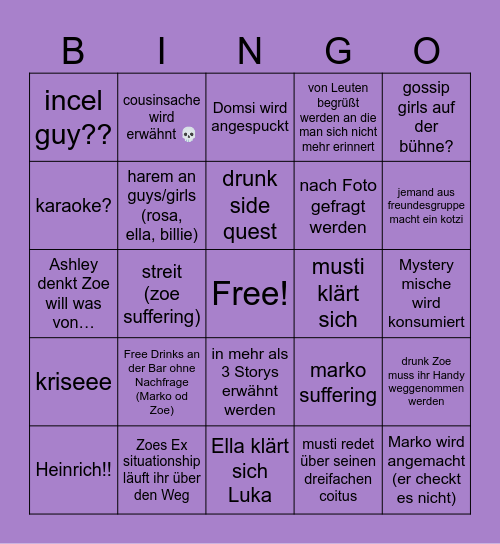 Aninite Bingo by Zoe Bingo Card