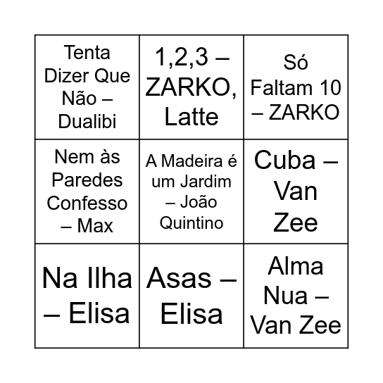 Musicas Madeirenses Bingo Card