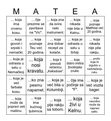 Mateas Wedding Bingo Card