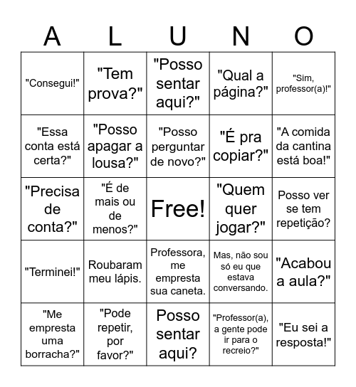 FRASES DE ALUNOS Bingo Card