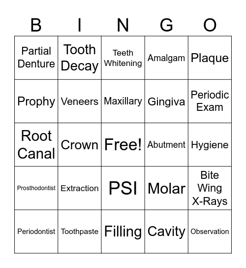 Dental BINGO Card