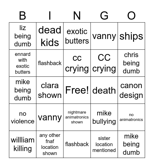 afton family gacha bingo Card