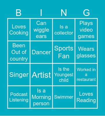 Get to know you Bingo Card