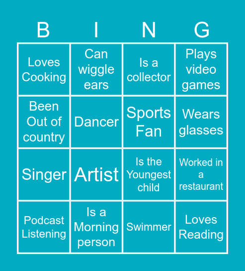 Get to know you Bingo Card