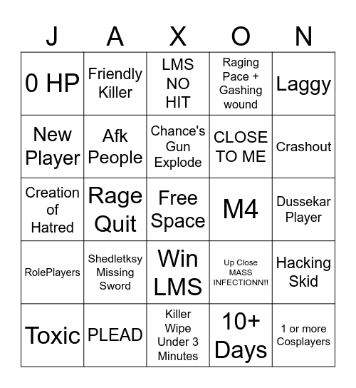 Forsaken Bingo!!!!11 Bingo Card