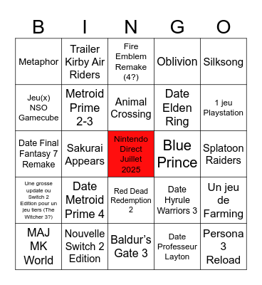 Nintendo Bingo Card