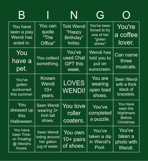 WENDI BINGO! Bingo Card