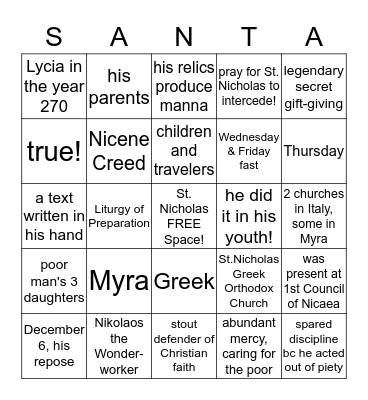 St. Nicholas Day! Bingo Card