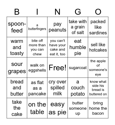 8 Food Bingo Card