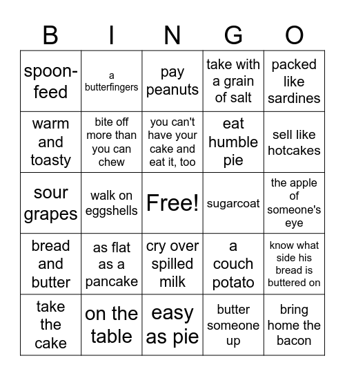 8 Food Bingo Card