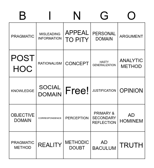 Philosophy Bingo Card