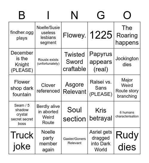 Deltarune CH5 Bingo Card