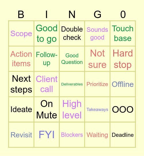 Monday Jargon Bingo Card