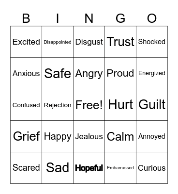 Feelings bingo Card