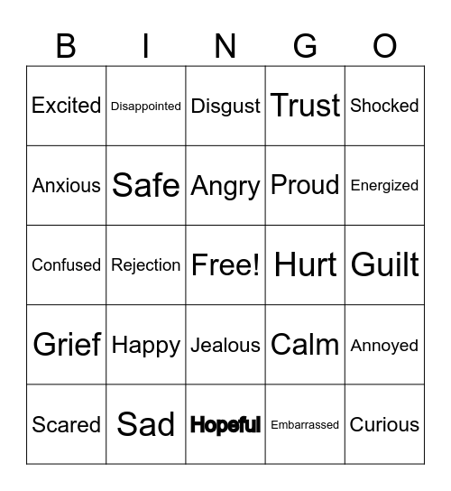Feelings bingo Card