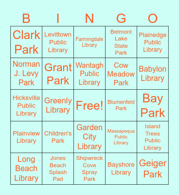 PARK AND LIBRARY Bingo Card