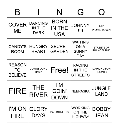 SPRINGSTEEN BINGO Card