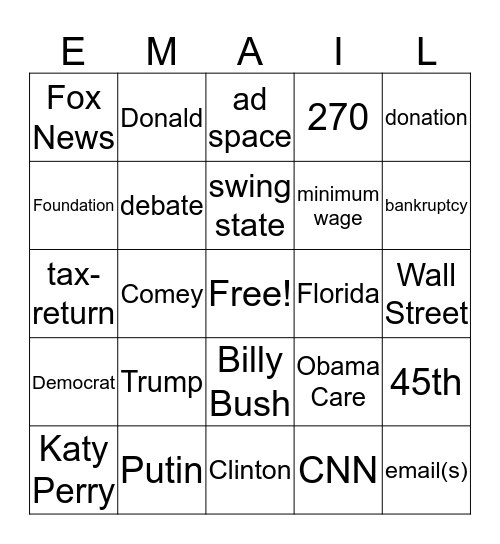 2016 Presidential Election Bingo Card