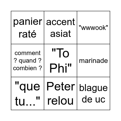 Bingo de de star Bingo Card