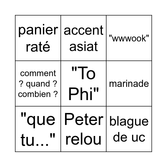 Bingo de de star Bingo Card