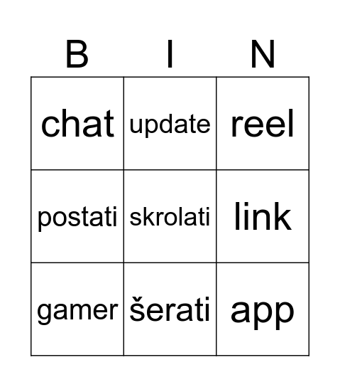 Anglizmi Bingo Card