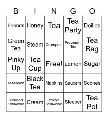 Tea Party Bingo Card
