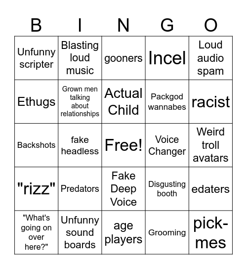Mic up roblox Bingo Card