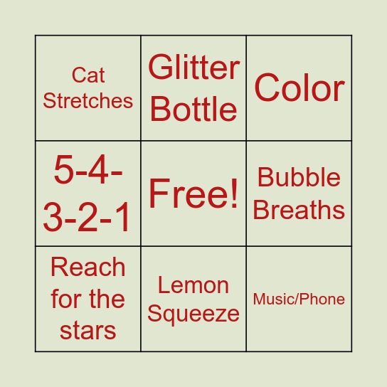 Relaxation Stations Bingo Card