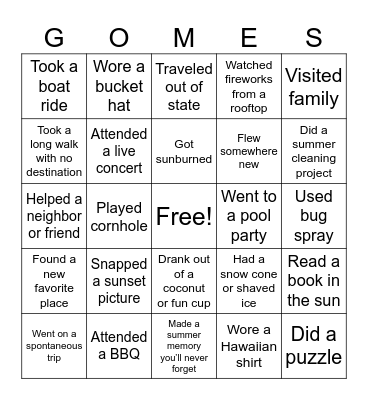 SUMMER BUCKET LIST Bingo Card