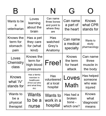 Back-to-School Medical Terminology BINGO Card
