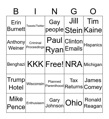 Presidential Bingo Card