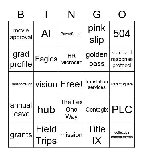 Welcome Back GES! Bingo Card