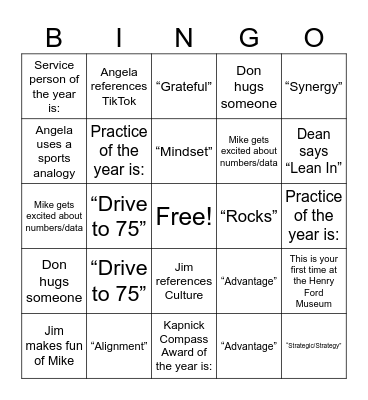 Kapnick Kick-Off Bingo Card