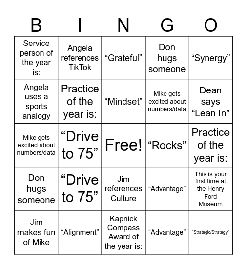 Kapnick Kick-Off Bingo Card