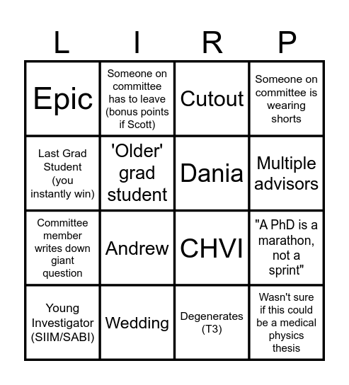 Sheena's Defense Bingo Card