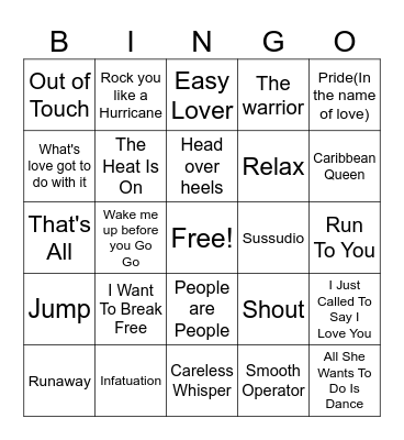 1984 Hits Bingo Card