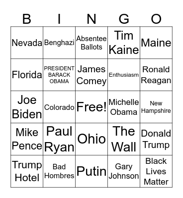 Presidential Bingo Card